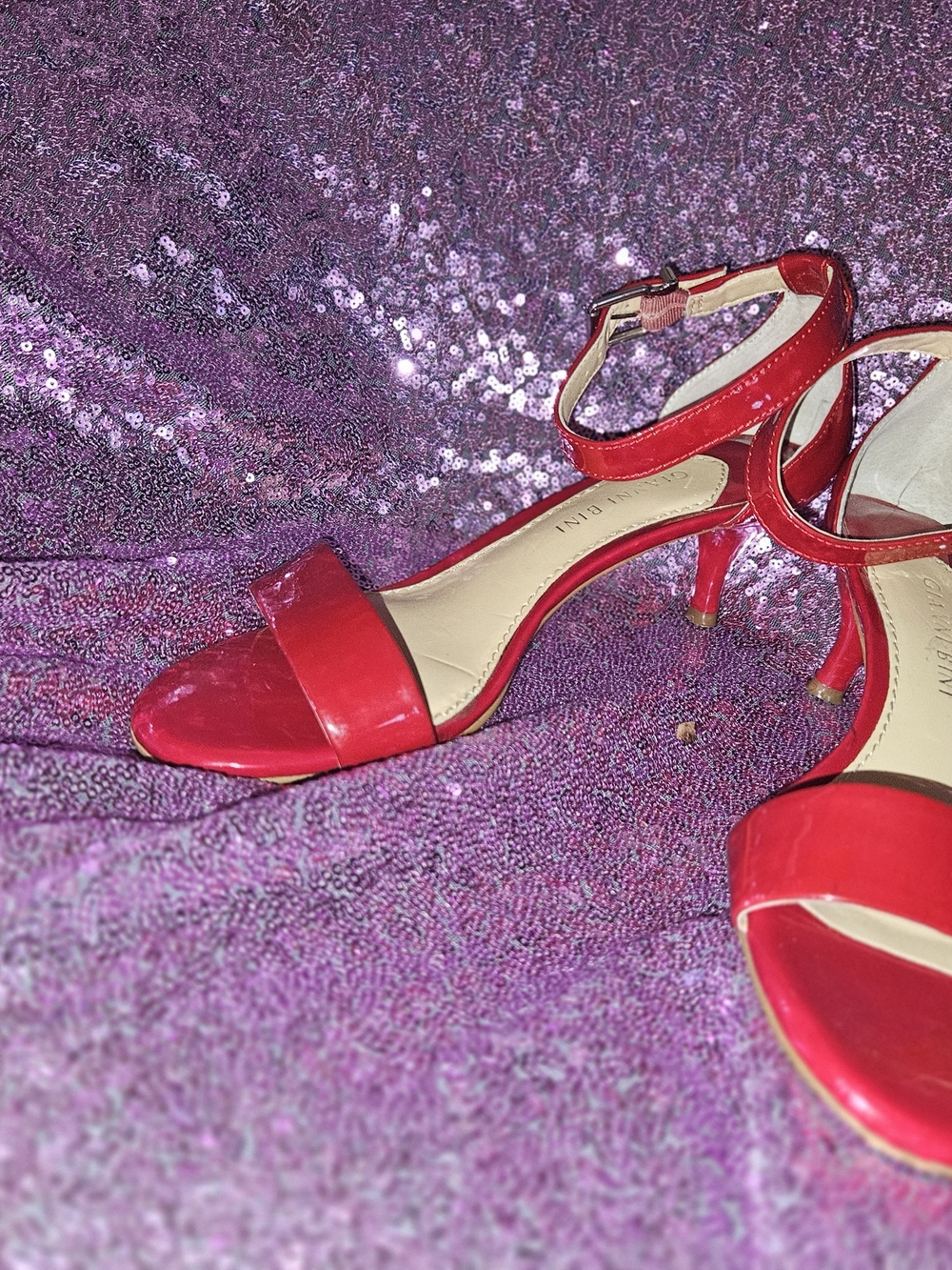 Gianni Bini Red Patent Ankle-Strap Heels - Picture 4 of 9